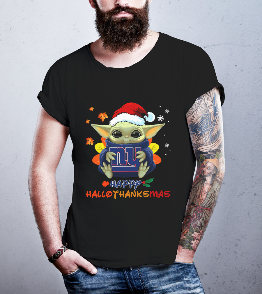 New York Giants Baby Yoda Happy Hallothanksmas T-Shirt