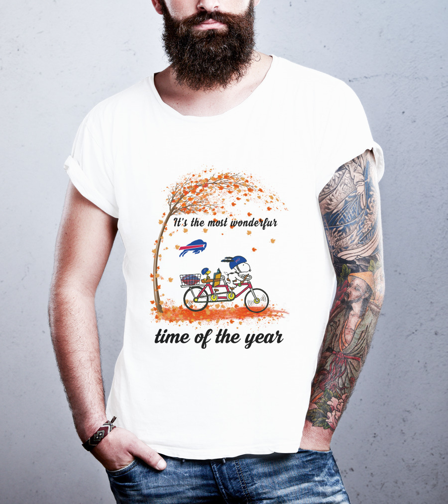 It's The Most Wonderful Time Of The Year Buffalo Bills Autumn Snoopy Tandem Bicycle T-Shirt