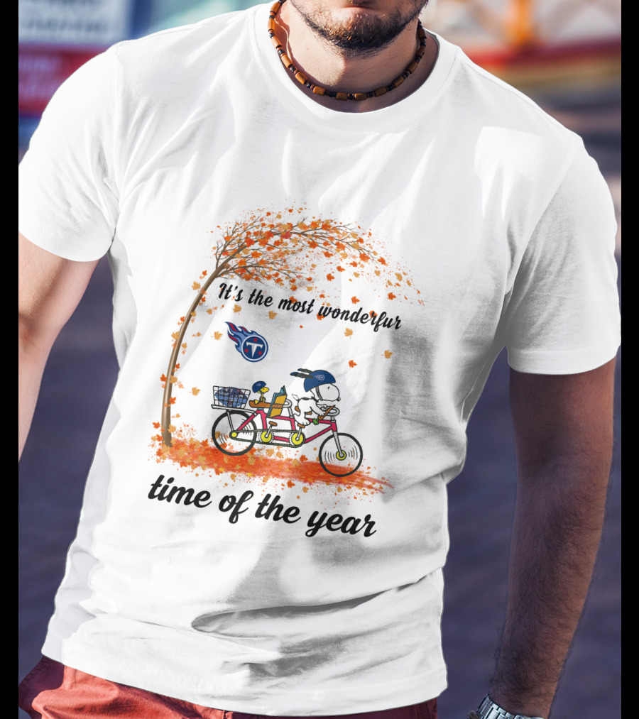 It's The Most Wonderful Time Of The Year Tennessee Titans Autumn Snoopy Bicycle T-Shirt