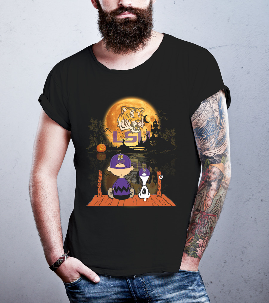 LSU Tigers Halloween Full Moon Pumpkin  T-Shirt