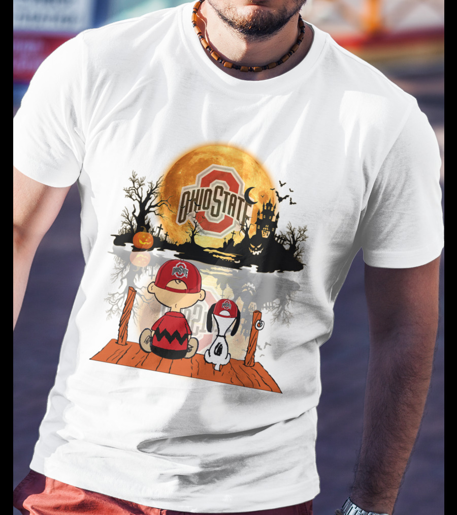 Ohio State Buckeyes Halloween Moon Charlie And Snoopy 495 T-Shirt