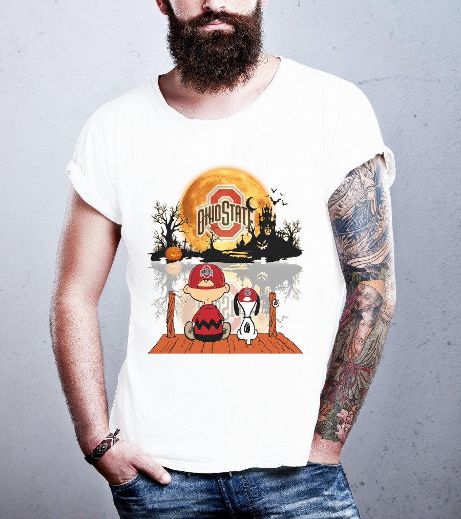 Ohio State Buckeyes Halloween Moon Charlie And Snoopy 495 T-Shirt