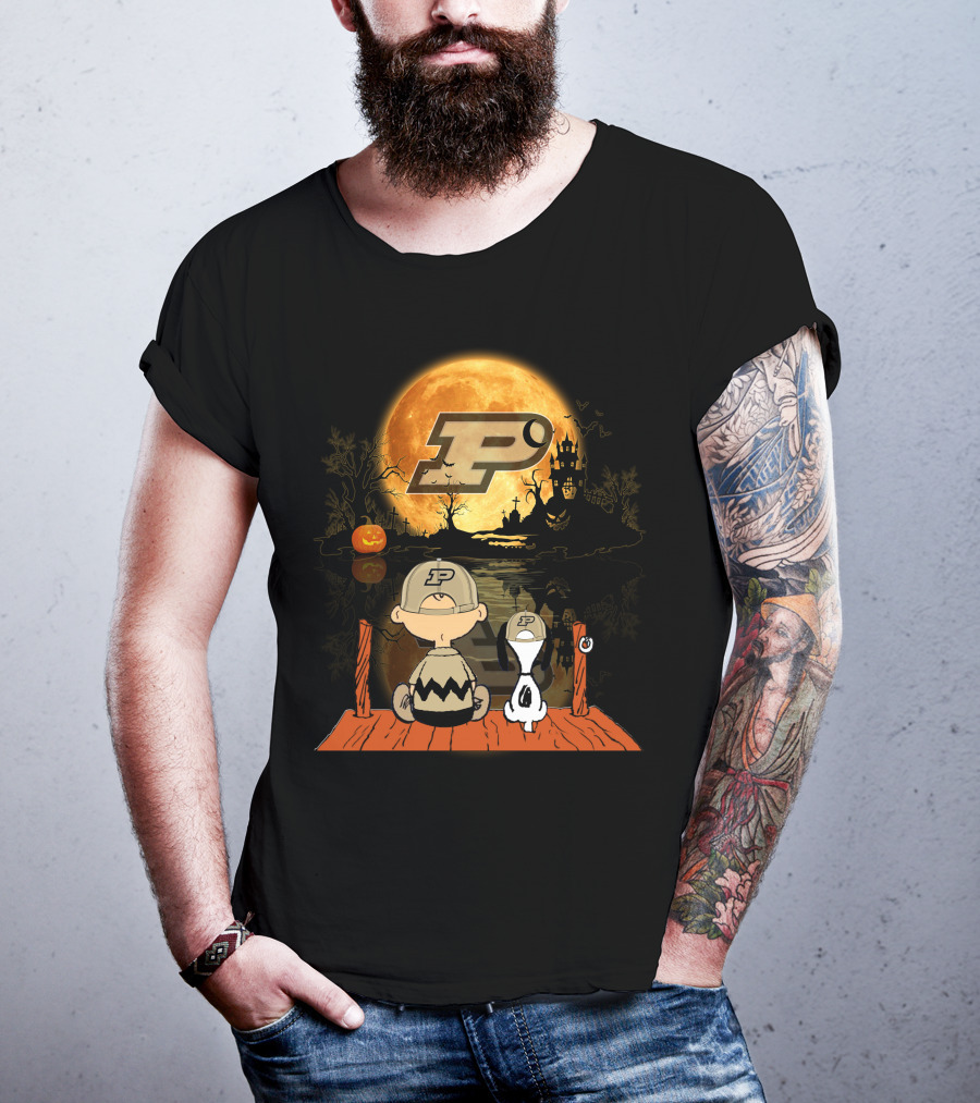 Purdue Boilermakers Halloween Moon Charlie Snoopy T-Shirt