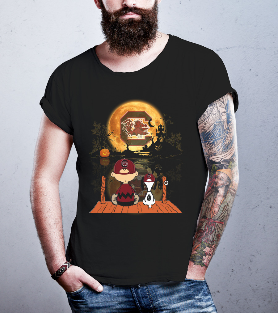 South Carolina Gamecocks Halloween Moonlit Reflection With Characters T-Shirt