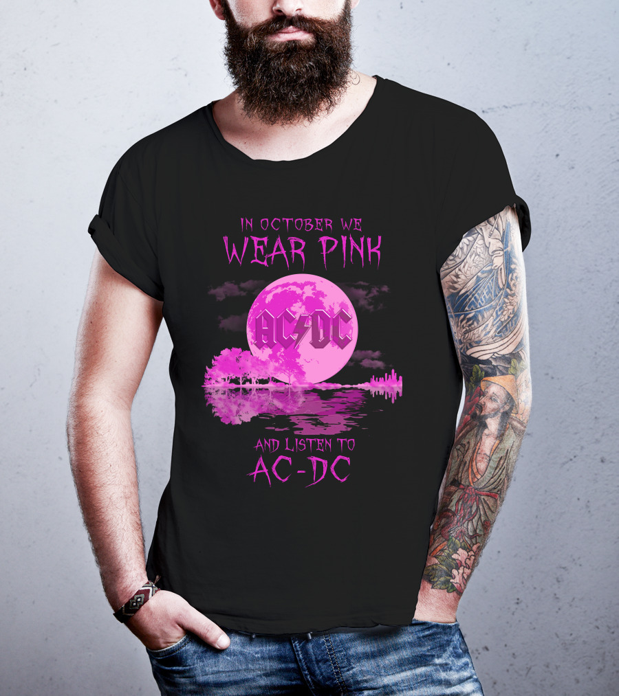 AC-DC In October We Wear Pink And Listen To AC-DC Moon Reflection T-Shirt