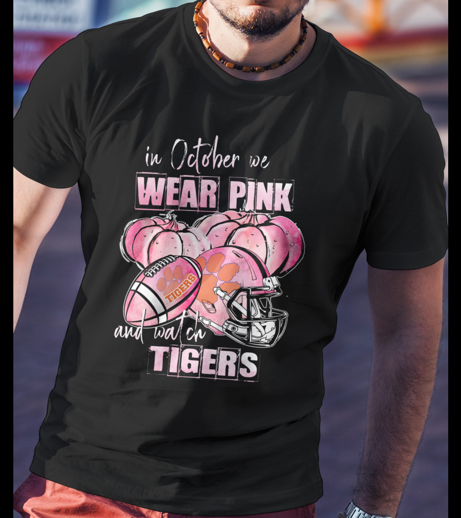 Clemson Tigers In October We Wear Pink Pumpkins And Football Helmet 509NCAA L1MTH T-Shirt