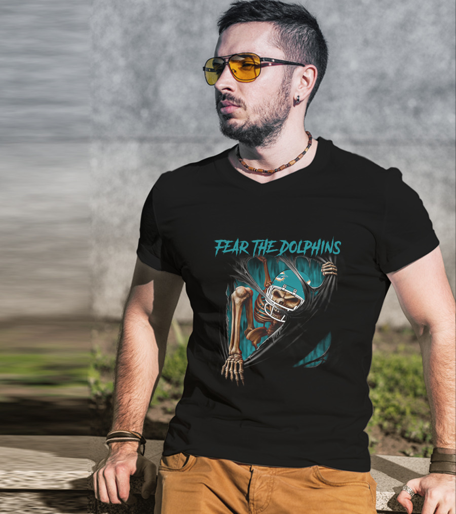 Miami Dolphins Fear The Dolphins Skeleton Football Helmet 515NFL L1MTH T-Shirt