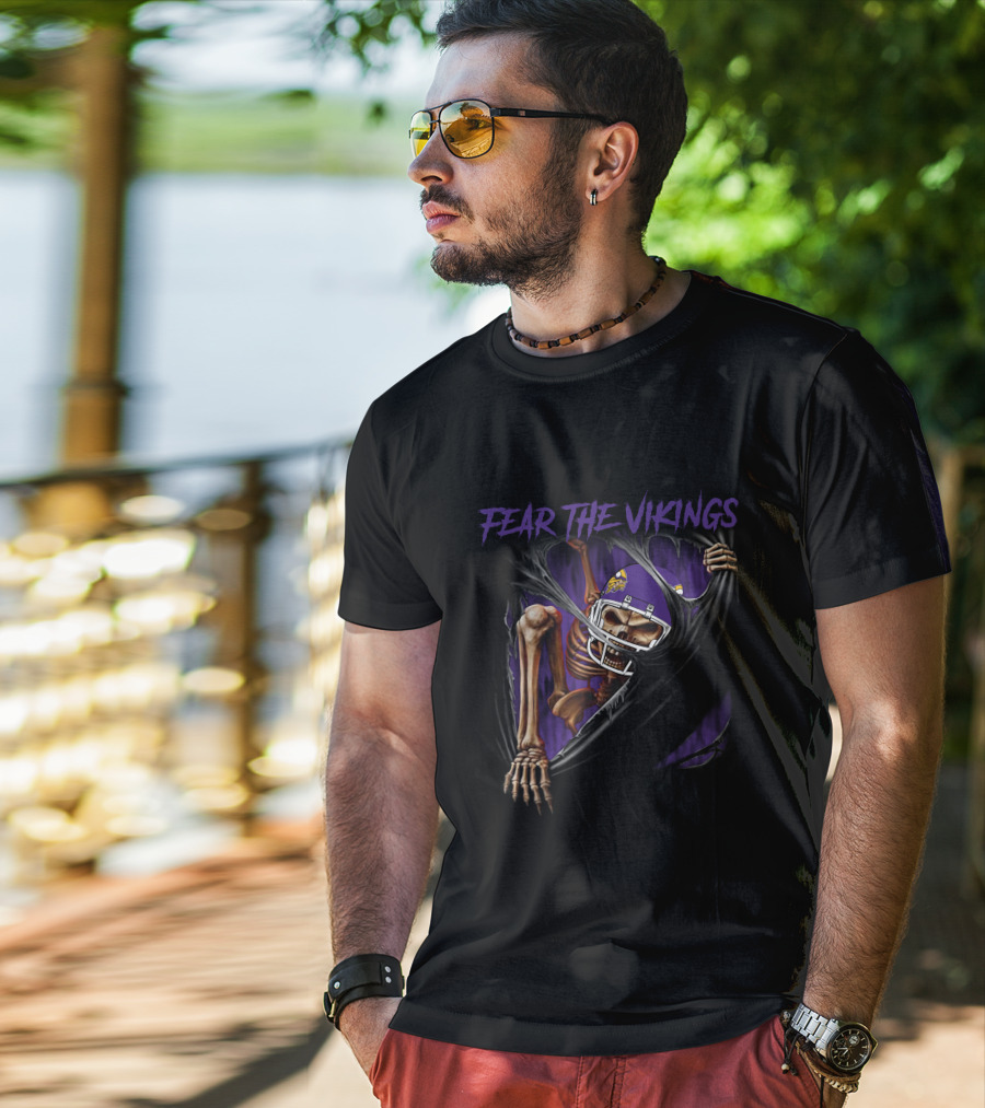 Fear The Vikings Minnesota Vikings Skeleton NFL T-Shirt
