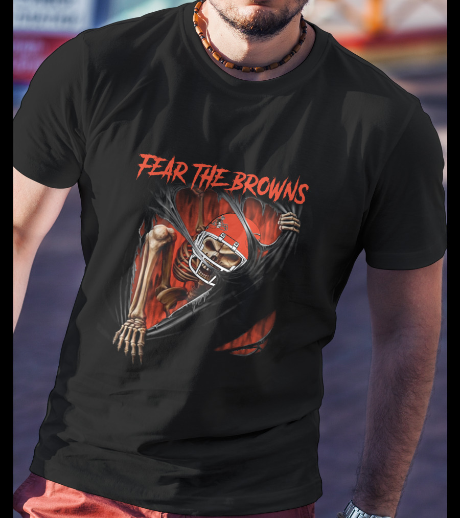 Fear The Browns Cleveland Skeleton NFL Football 515NFL L1MTH T-Shirt