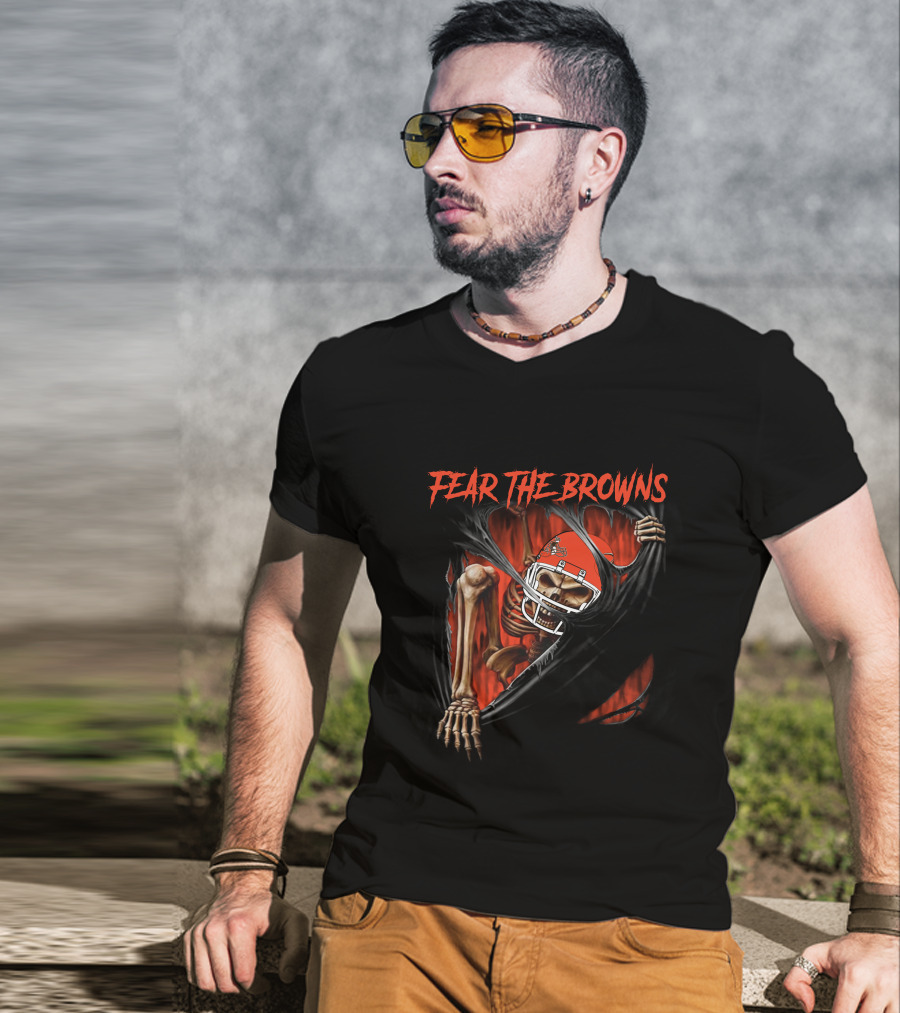 Fear The Browns Cleveland Skeleton NFL Football 515NFL L1MTH T-Shirt