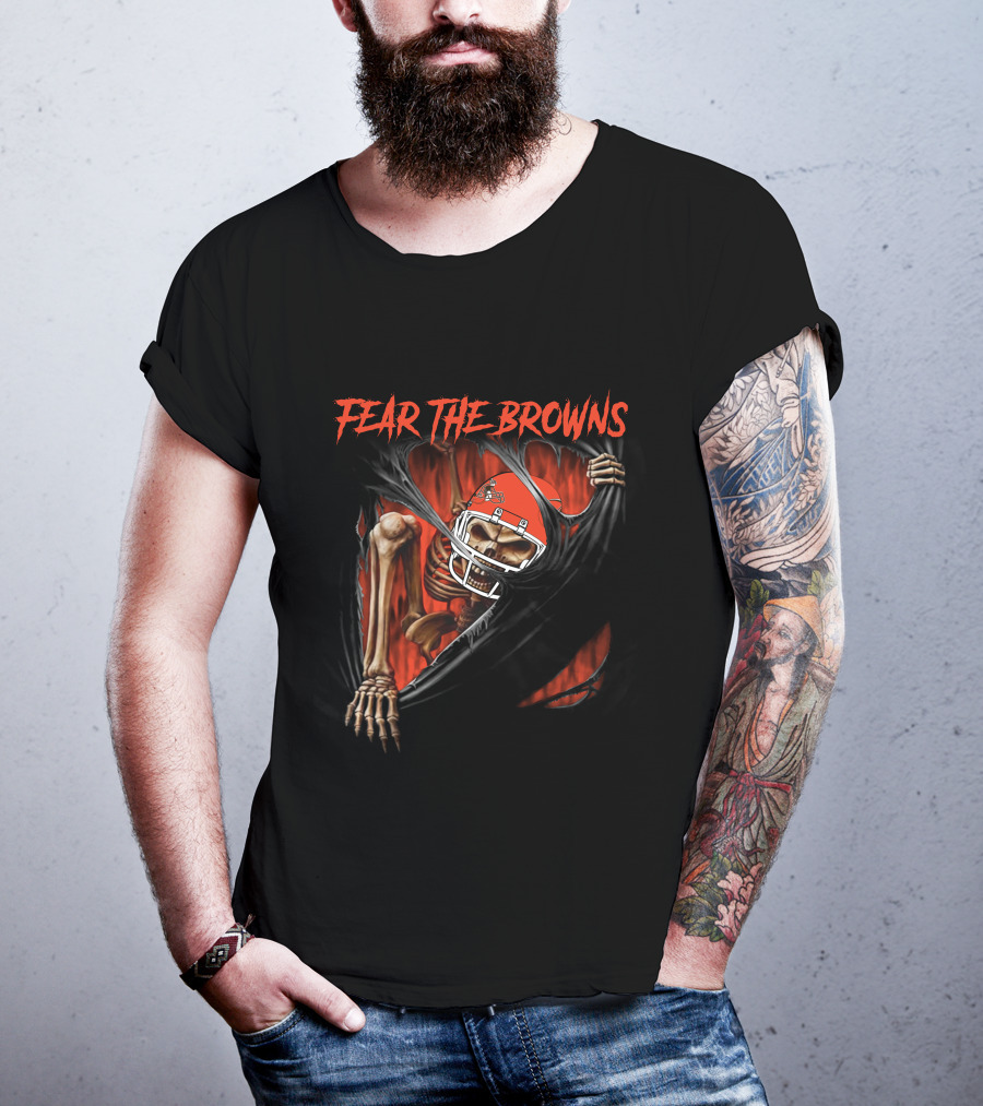 Fear The Browns Cleveland Skeleton NFL Football 515NFL L1MTH T-Shirt
