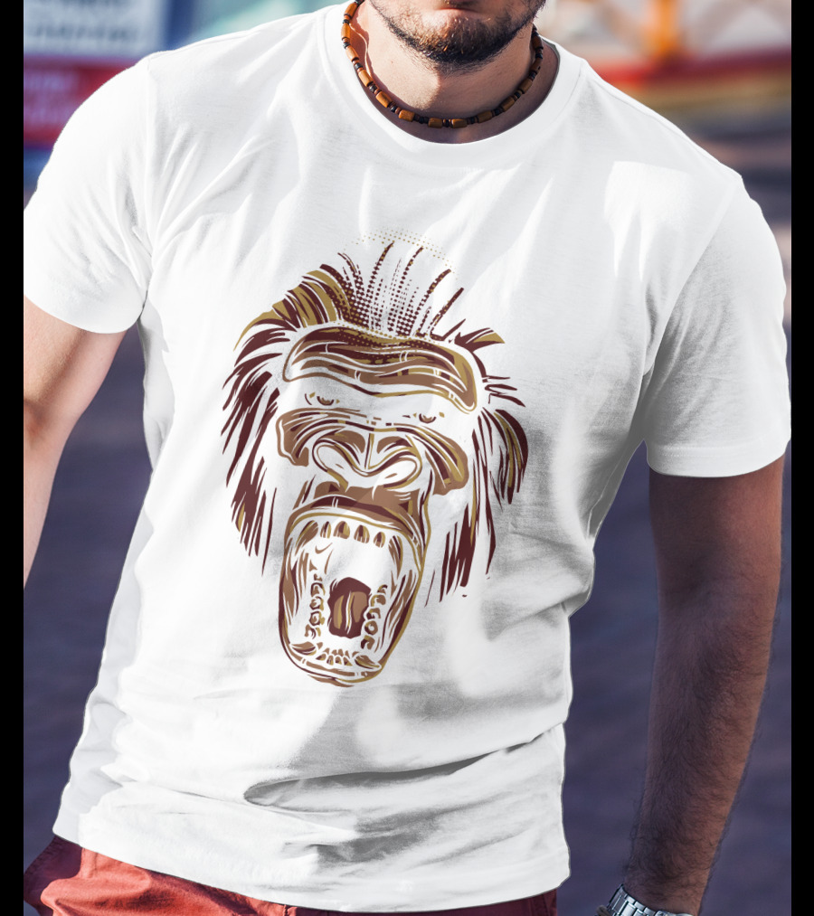 Oooppeww Roaring Gorilla Face T-Shirt