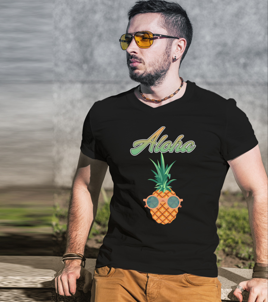 Aloha Cool Colorful Pineapple With Sunglasses T-Shirt