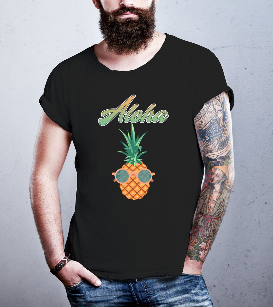 Aloha Cool Colorful Pineapple With Sunglasses T-Shirt