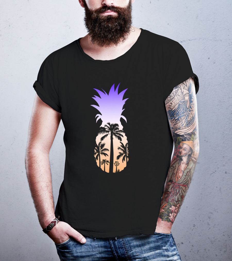 Pineapple Palm Tree Beach Sunset Scene T-Shirt
