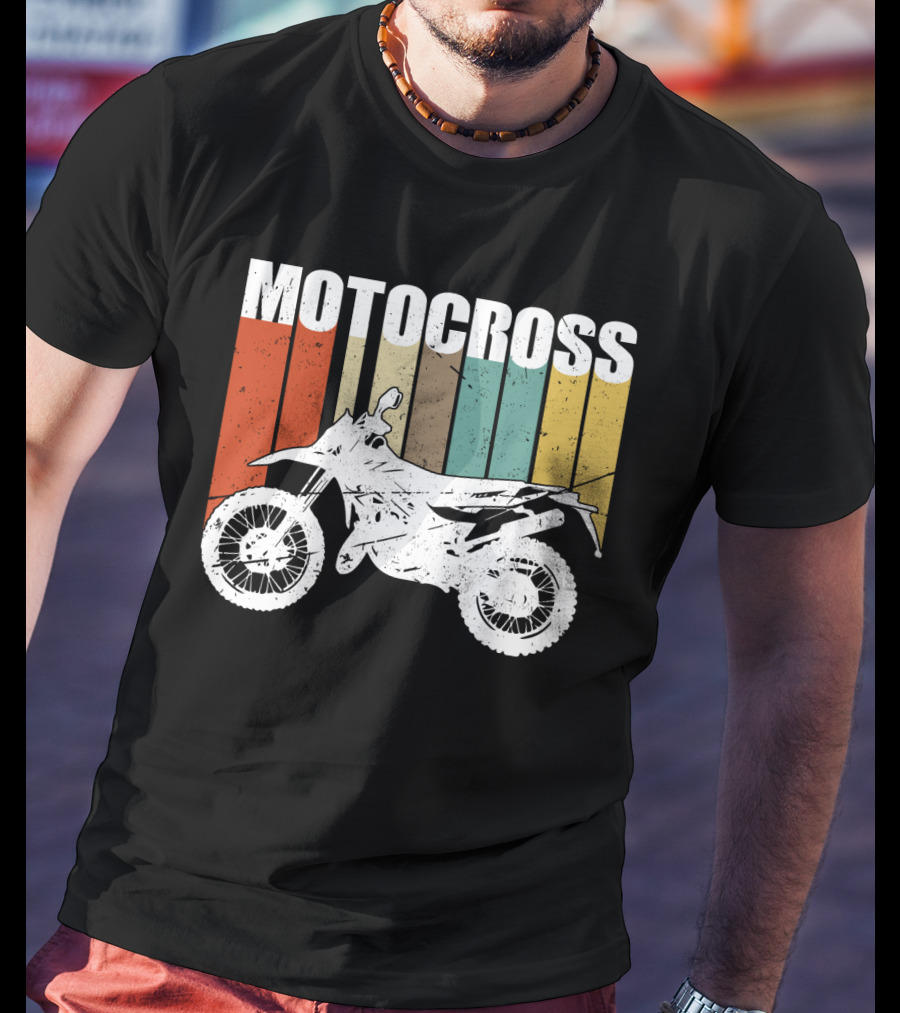 Motocross Vintage Dirt Bike Retro Stripes T-Shirt
