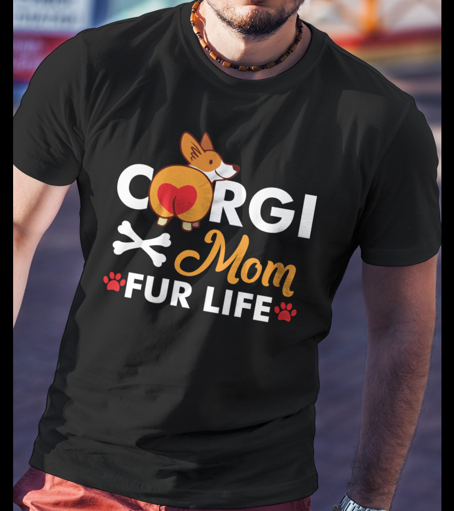 Corgi Mom Fur Life Bones And Paw Prints T-Shirt