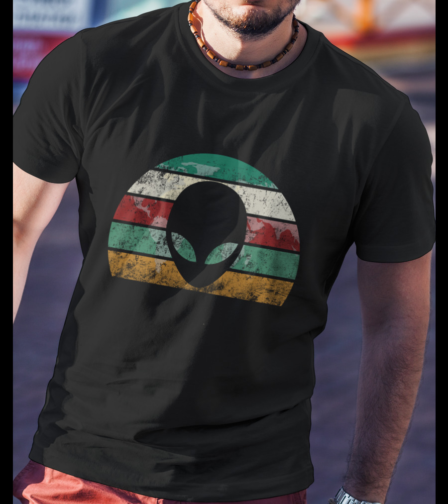 Retro Alien Stripes UFO Vintage Space T-Shirt