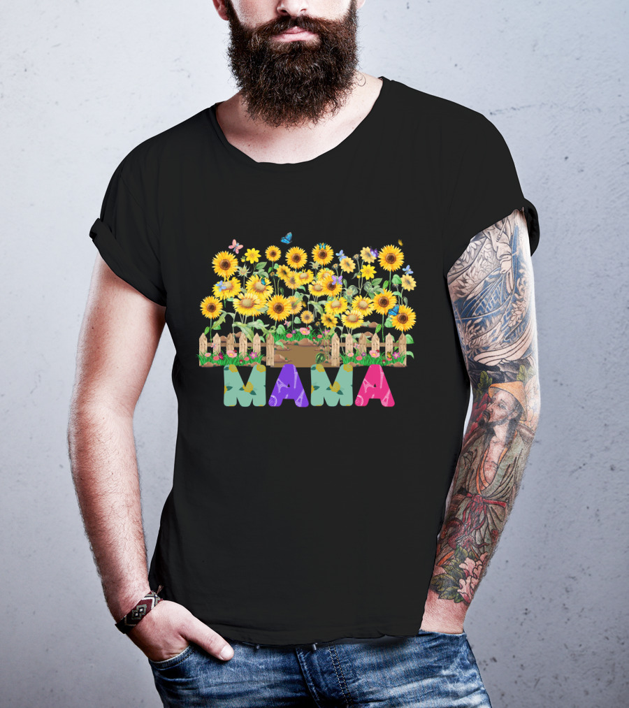 MAMA Sunflower Garden With Butterflies And Flowers T-Shirt