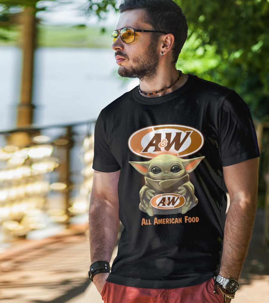 Baby Yoda Holding A&W All American Food T-Shirt