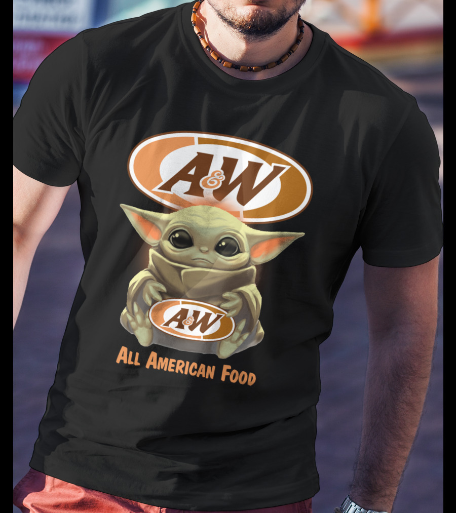 Baby Yoda Holding A&W All American Food T-Shirt
