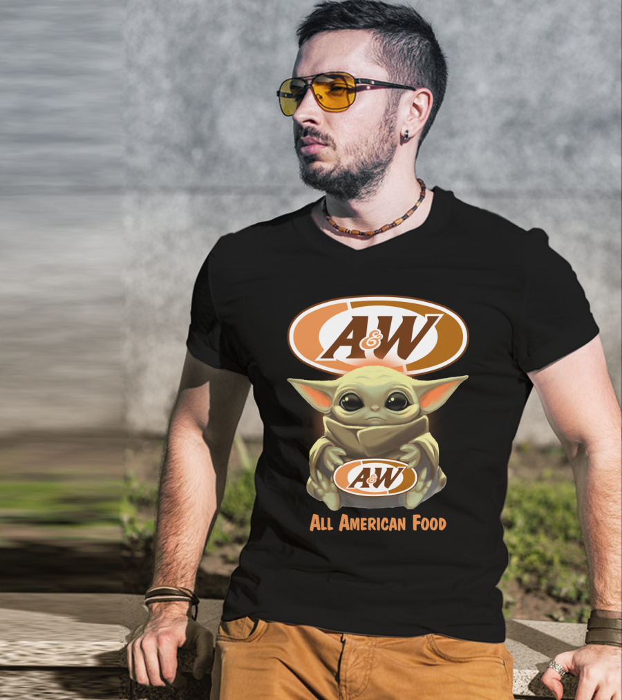 Baby Yoda Holding A&W All American Food T-Shirt