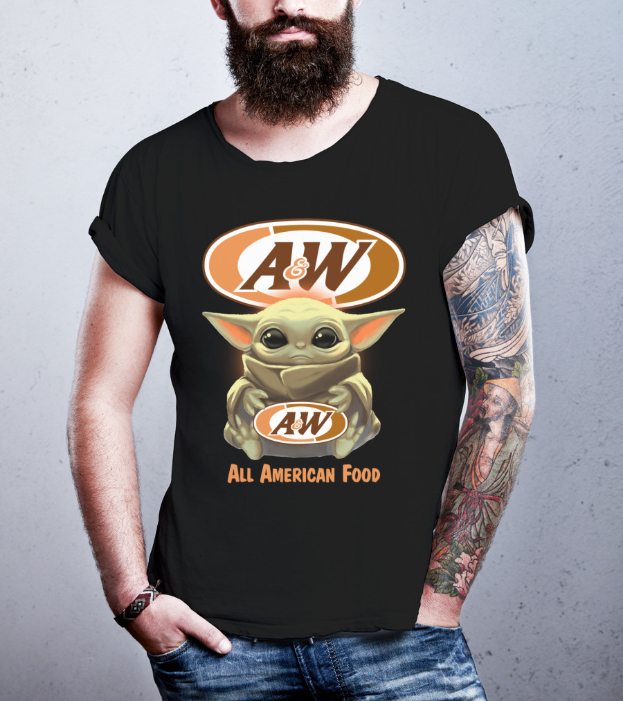 Baby Yoda Holding A&W All American Food T-Shirt