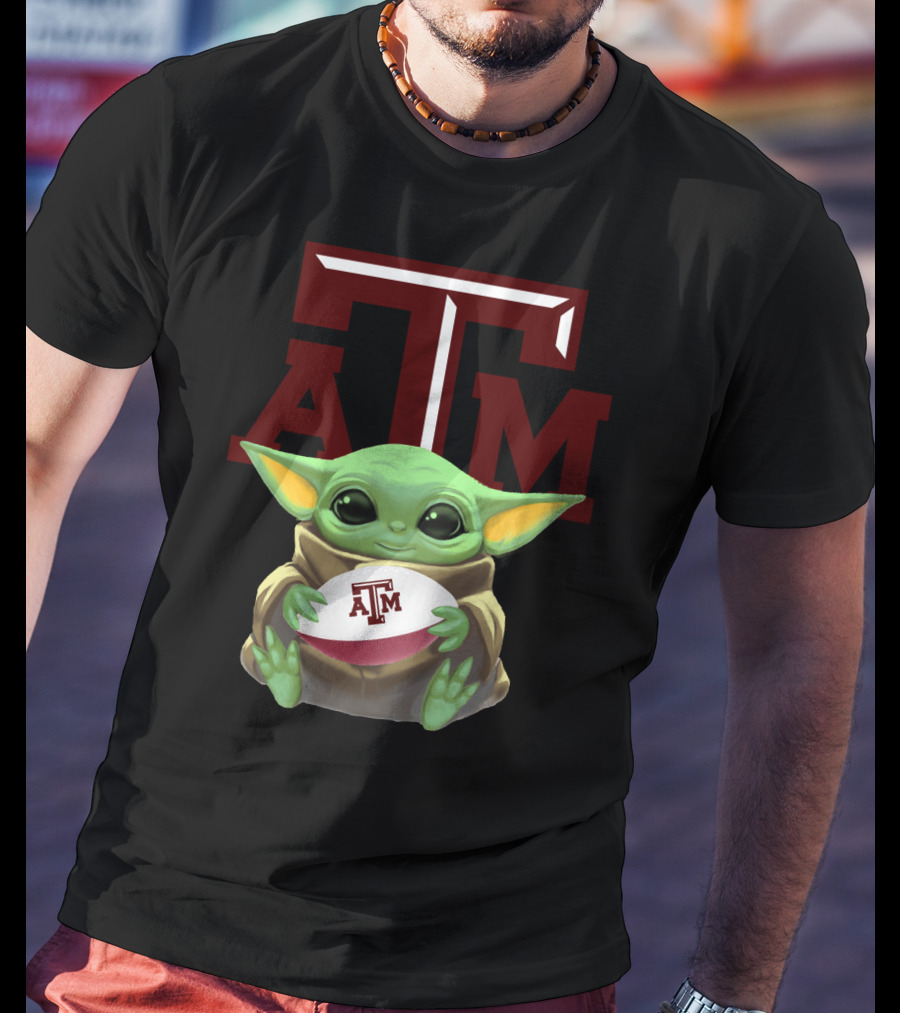 Baby Yoda Holding Texas A&M Aggies Football ATM T-Shirt