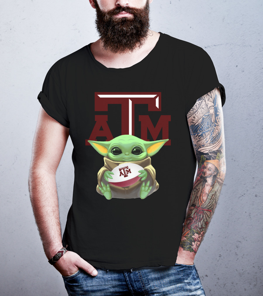 Baby Yoda Holding Texas A&M Aggies Football ATM T-Shirt
