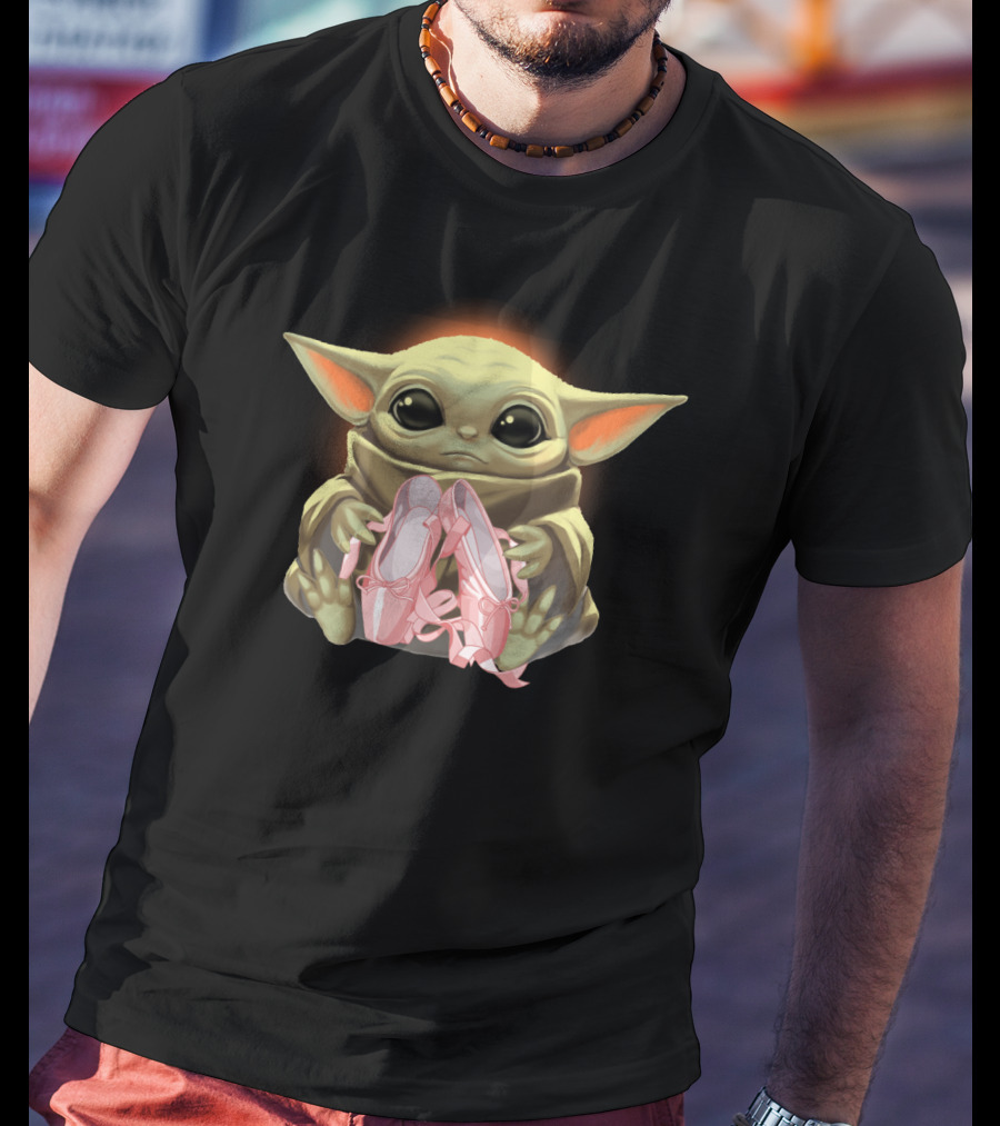 Baby Yoda Hug Pink Ballet Shoes T-Shirt