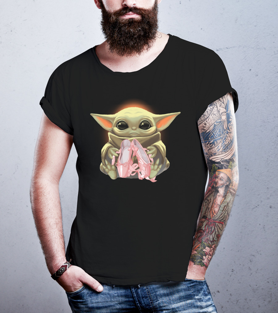 Baby Yoda Hug Pink Ballet Shoes T-Shirt