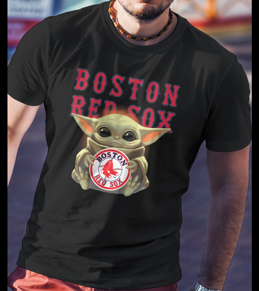 Boston Red Sox Baby Yoda Hugging Red Sox Emblem T-Shirt