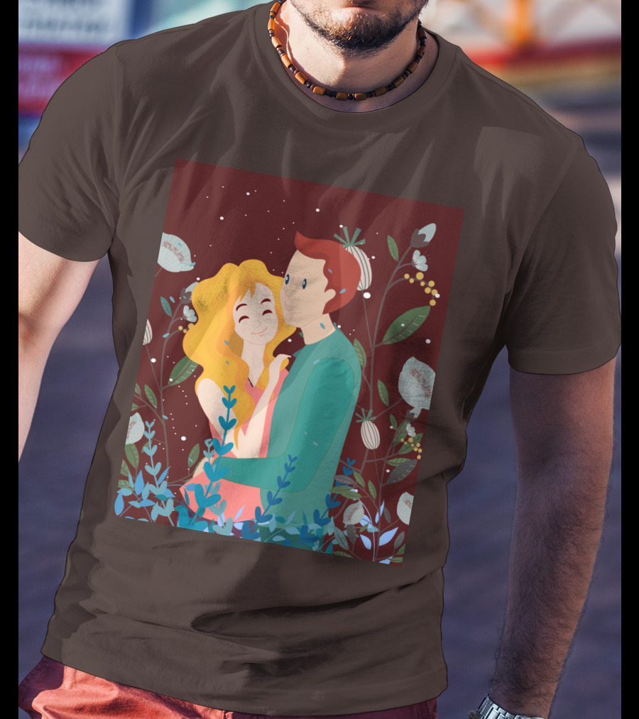 Lover Dating Romantic Embrace Amidst Floral Background T-Shirt