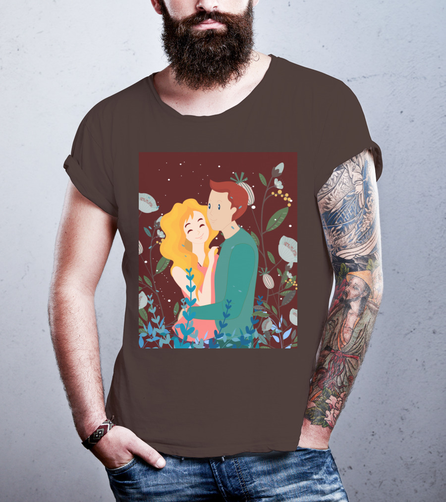 Lover Dating Romantic Embrace Amidst Floral Background T-Shirt