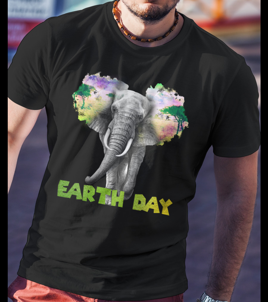 Earth Day Elephant With Vibrant Nature Trees And Colors T-Shirt
