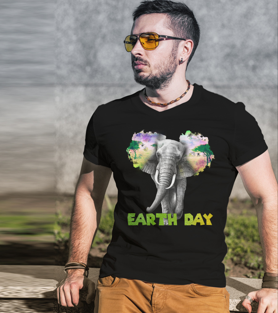 Earth Day Elephant With Vibrant Nature Trees And Colors T-Shirt