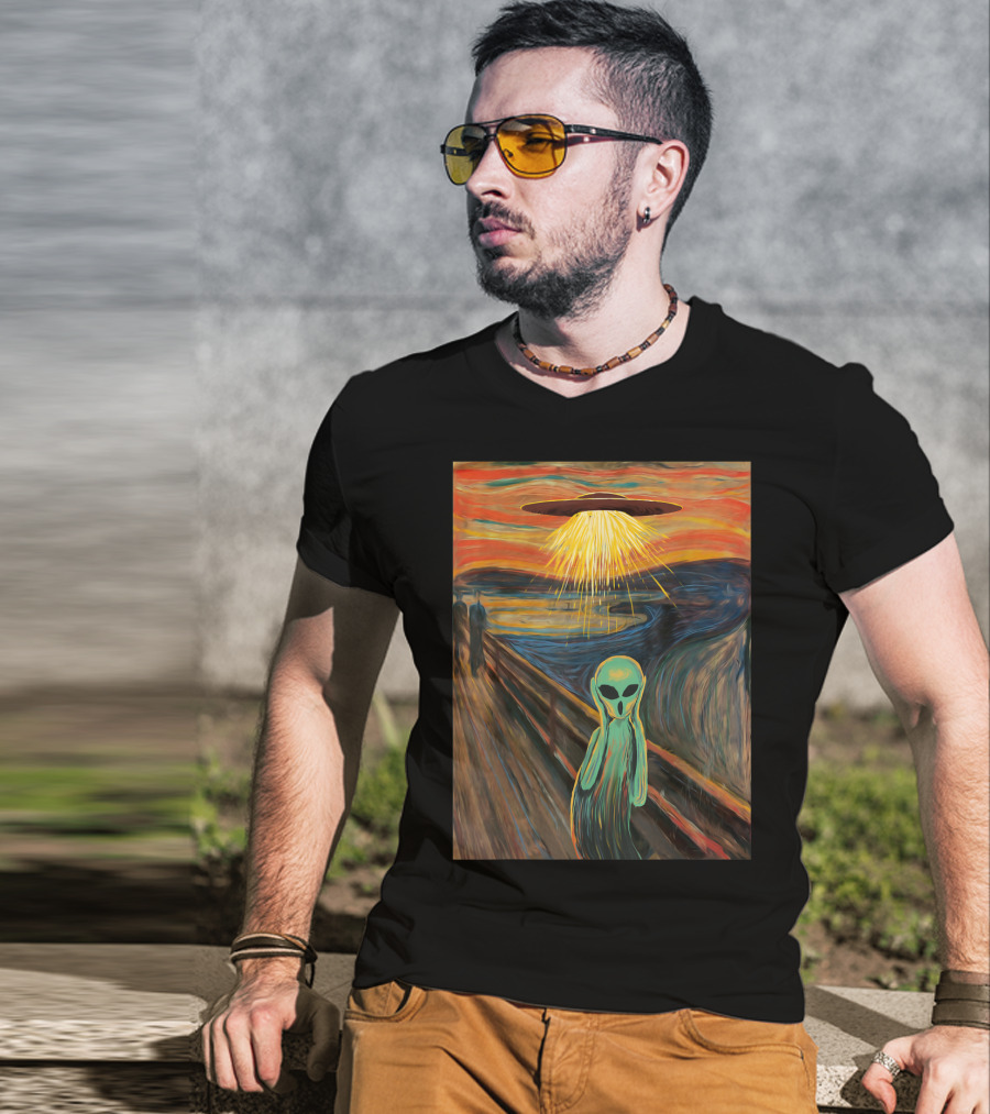 Alien Scream Munch UFO Painting T-Shirt