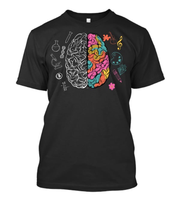 Artistic Colorful Human Brain Science Nerd Music Art Math Symbols T-Shirt