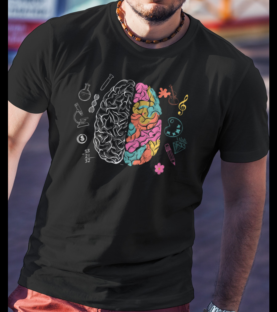 Artistic Colorful Human Brain Science Nerd Music Art Math Symbols T-Shirt