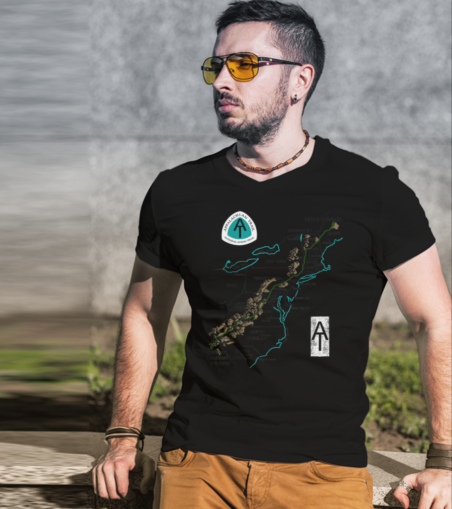 Appalachian Trail National Scenic Trail Map With Mount Katahdin And Springer Mountain T-Shirt