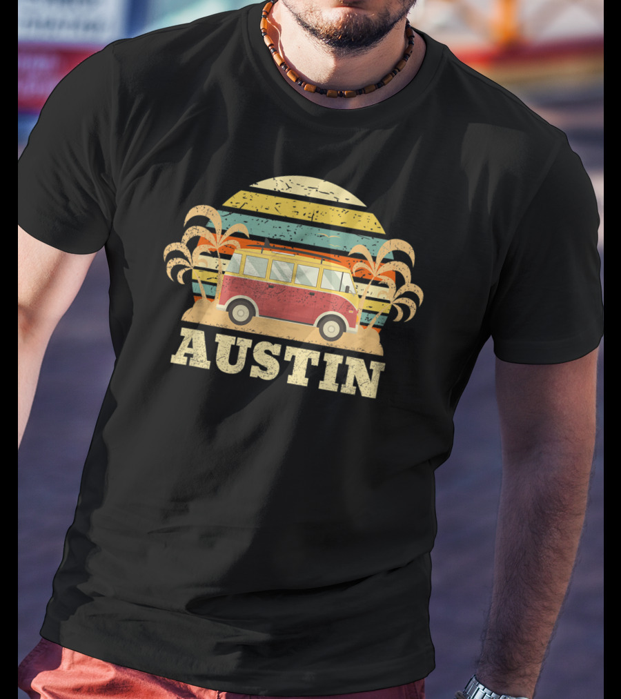 Austin Texas Retro Van Vintage Sunset Palms T-Shirt
