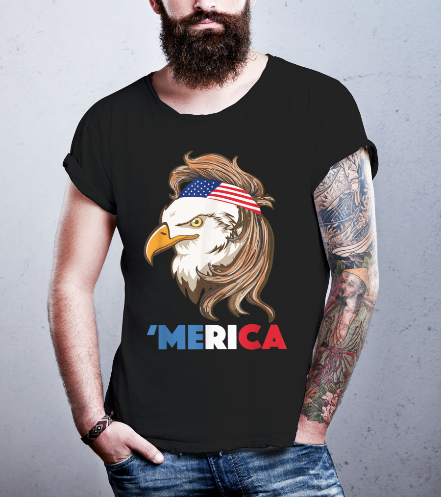 'Merca Bald Eagle Mullet American Flag Headband T-Shirt