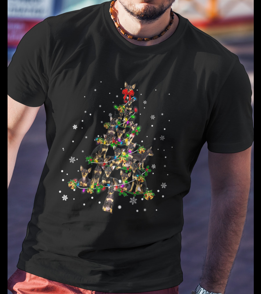 Cute English Toy Terrier Festive Christmas Tree Decor Snowflakes T-Shirt