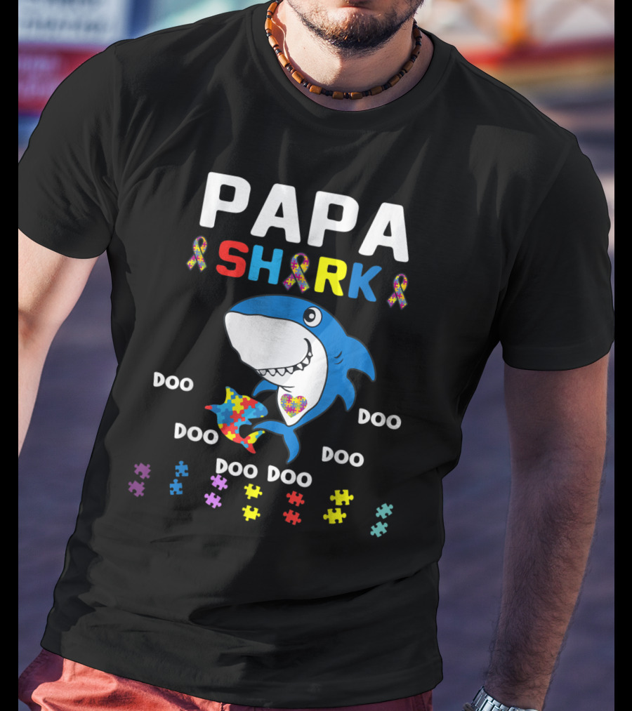 Papa Shark Jigsaw Autism Awareness Doo Doo Doo T-Shirt
