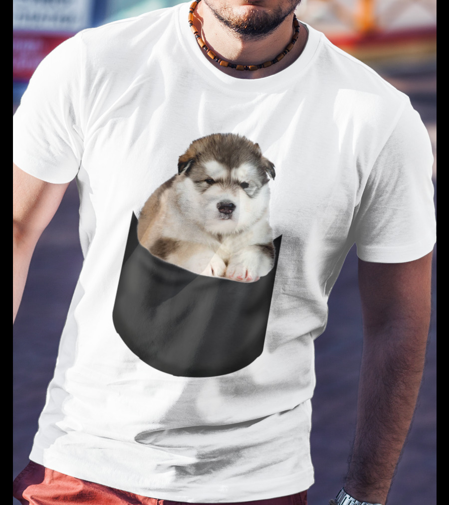 Alaskan Funny Dog In Pocket T-Shirt
