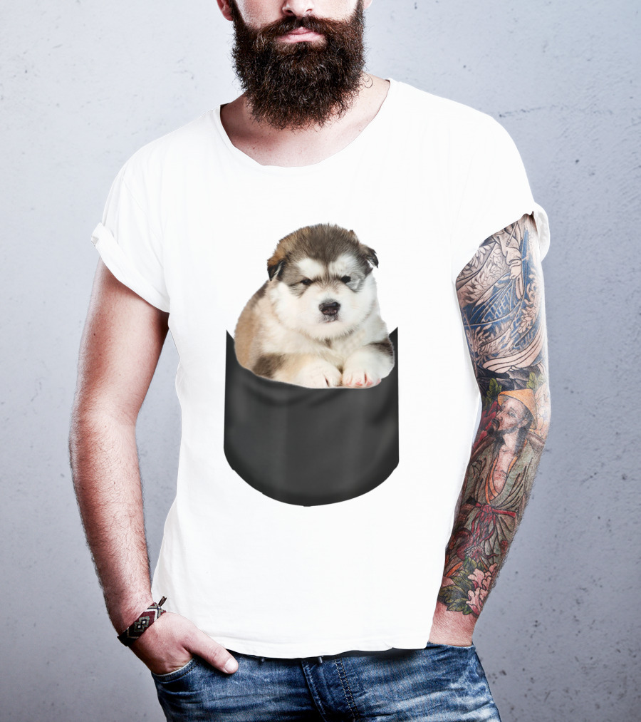 Alaskan Funny Dog In Pocket T-Shirt