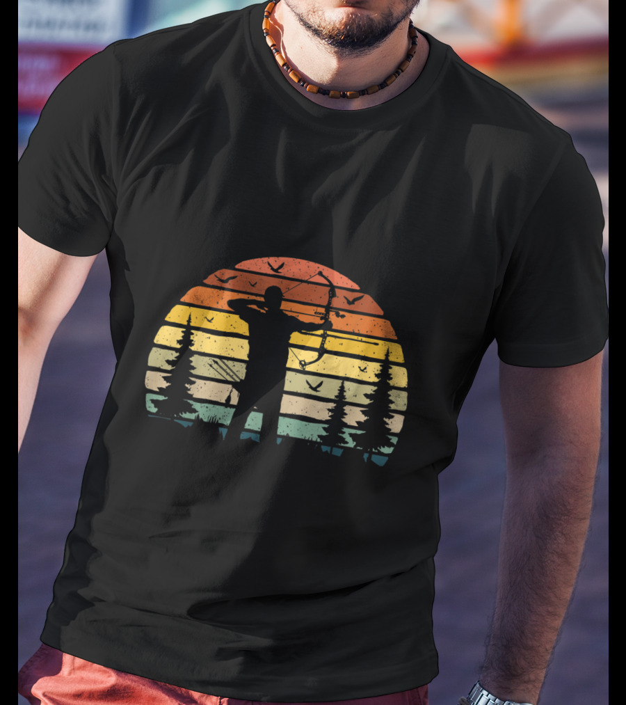 Archery Dad Daddy Archer Best Retro Sunset T-Shirt