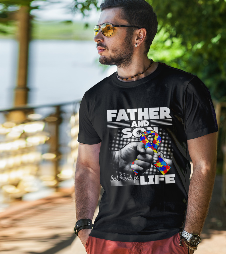 Father And Son Best Friends For Life Autism Awareness Puzzle T-Shirt