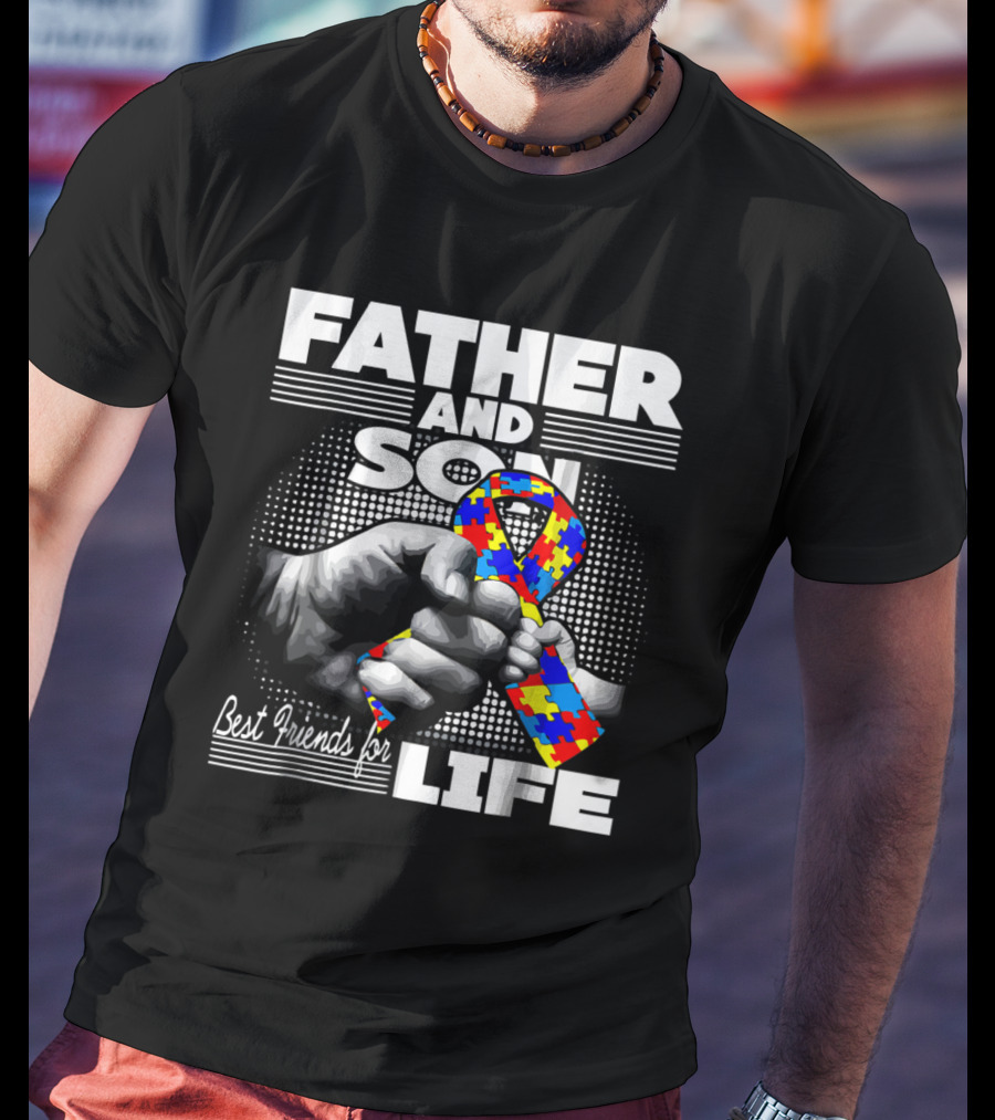 Father And Son Best Friends For Life Autism Awareness Puzzle T-Shirt
