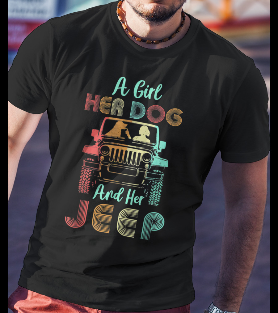 A Girl Her Dog And Her Jeep Vintage Adventure T-Shirt